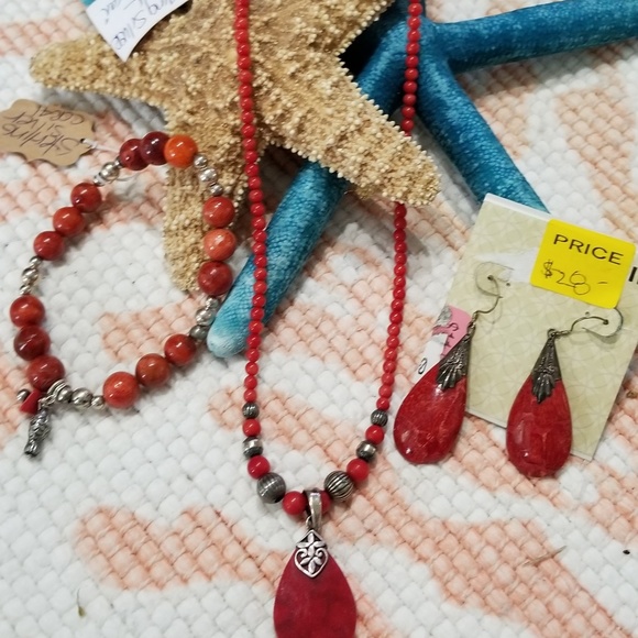 Jewelry - Coral Sterling Carolyn Pollack+3 pc set